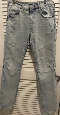 True Religion Men's Relaxed Skinny Fit Jeans Sz 30 Rocco Moto Stitch Light Wash